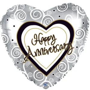 17" Anniversary Heart Silver Swirls Balloon