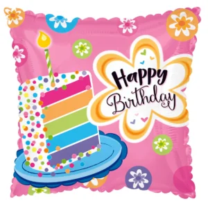 17" Happy Birthday Cake On The Side Foil Balloon